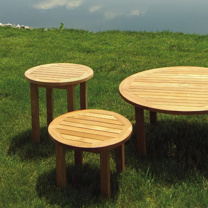 Set of Canterbury Round tables, including 20" Tall, 20" Low, and 36" Coffee Table.