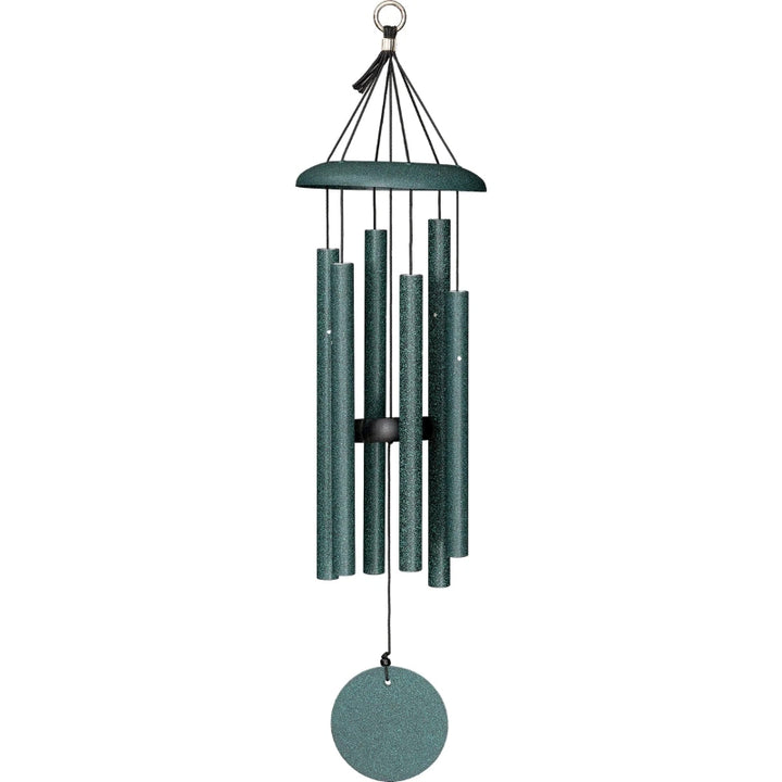 A stock photo of 27" speckle green finished Corinthian Bell Wind Chimes from Wind River