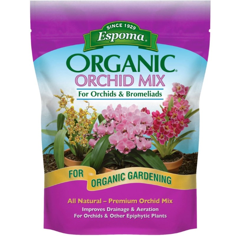 A stock photo of Espoma Organic Orchid Potting Mix for Orchids and Bromeliads in a purple bag.