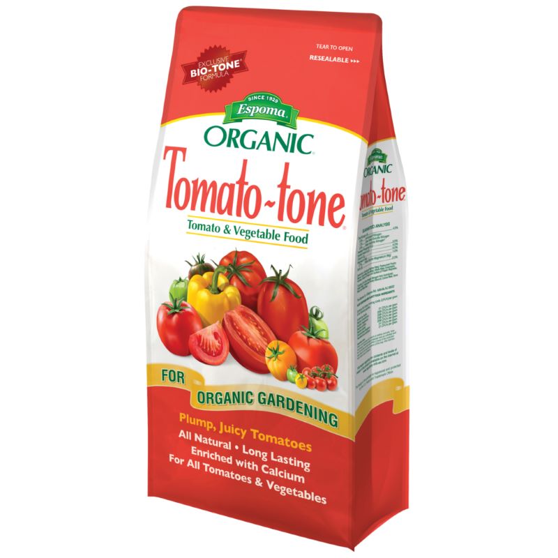 A stock image of Espoma Organic Tomato-tone Tomato & Vegetable food in a red and white bag