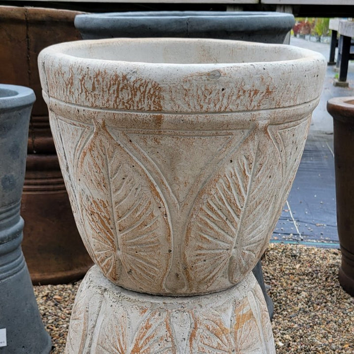 A large Leaf Planter with embossed leaf designs; painted with pre-faded Fawn white and brown finish