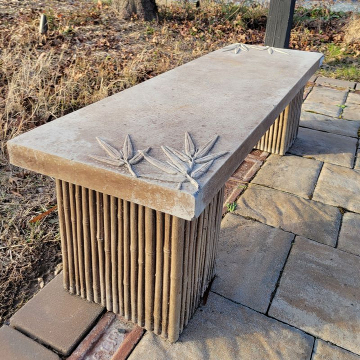 Rectangular Sagano Bench with bamboo leaves and shoot designs.